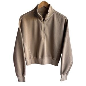 Abercrombie Cropped Quarter Zip Sweatshirt XS Tan Brown Pullover Comfy Cozy EUC
